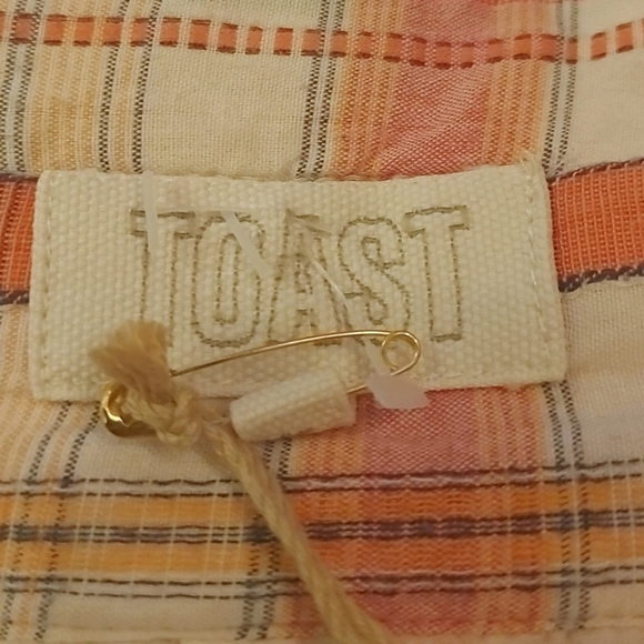 Toast Sleeveless Check UK Size 14 Sun Top 100% Cotton Orange White Fully Lined - Picture 6 of 8